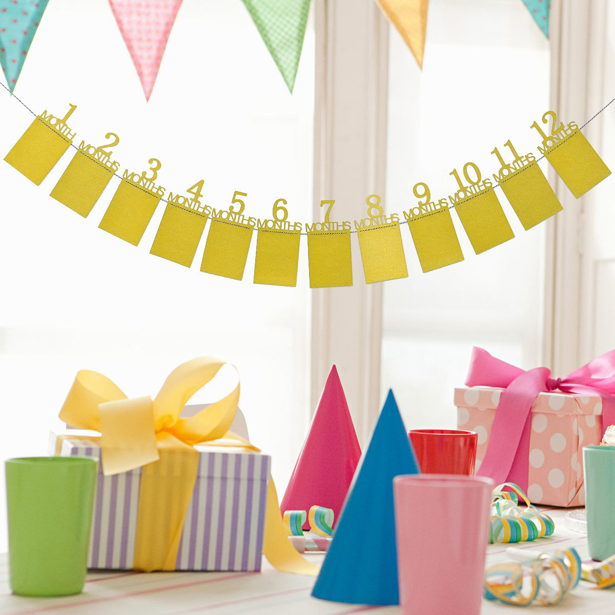 Party Banner Gold - 12 Maanden Gouden Baby Verjaardag Fotowand